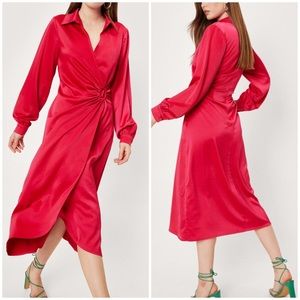 NWT NASTY GAL Hoop Detail Midaxi Wrap Satin Dress